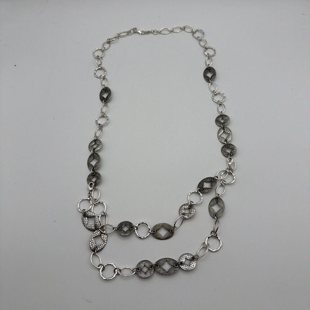 Premier Designs Silver Tone Multi Strand Layered Chain Necklace Textured 20"